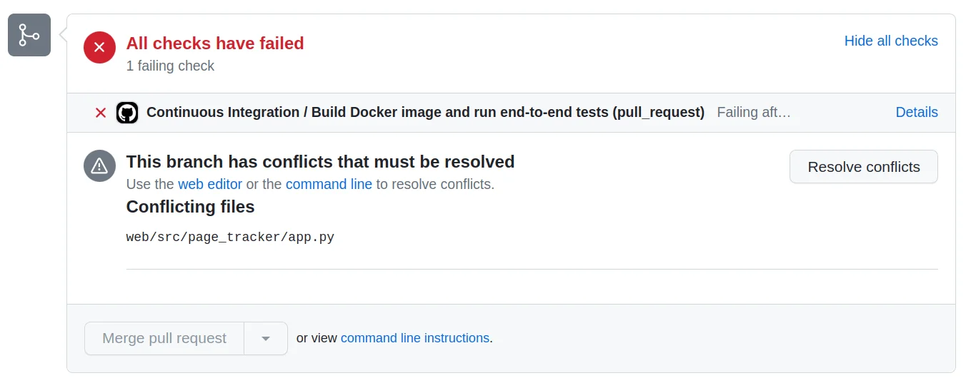 GitHub Status Check Failed With a Conflict