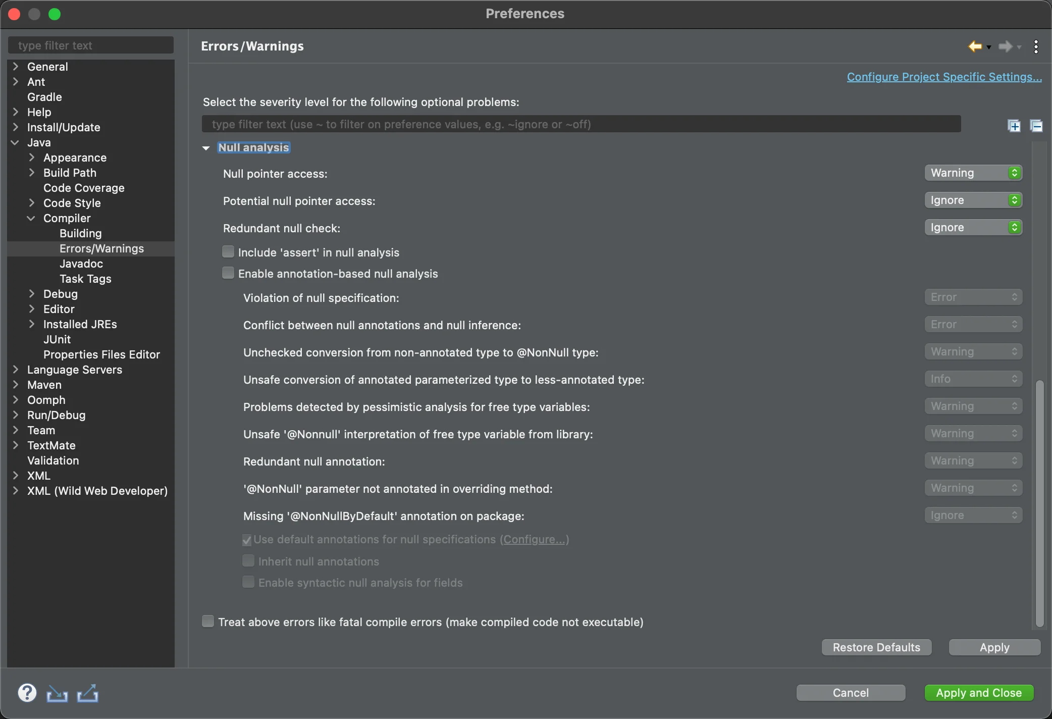 Eclipse compiler config